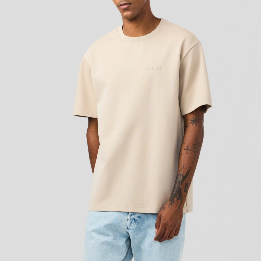 Nn07 Logo T-shirt in White Pepper Beige Heren