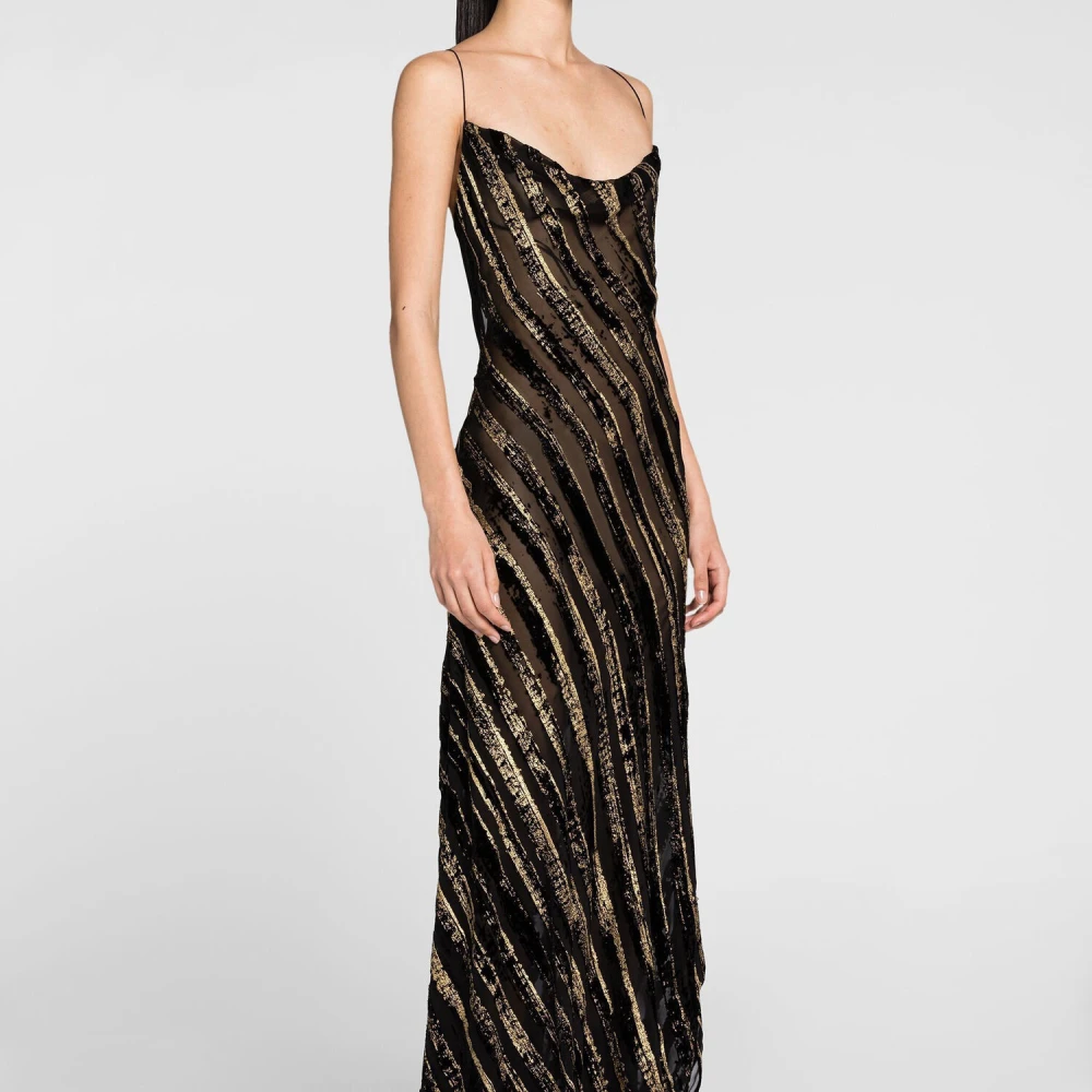Roberto Cavalli Asymmetrische Maxi Jurk met Devoré Strepen Multicolor Dames