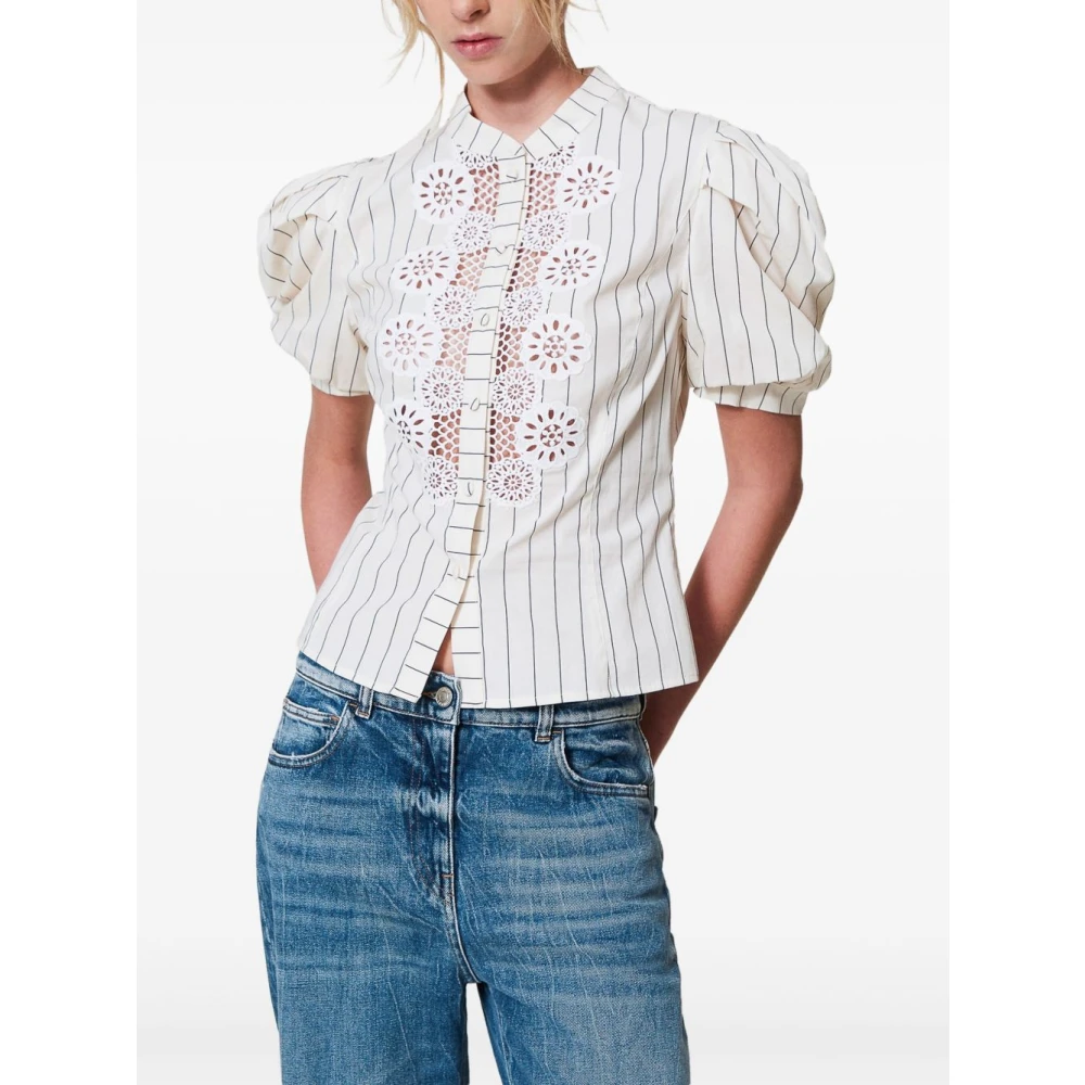 Twinset Verticaal Gestreept Crew Neck Shirt White Dames