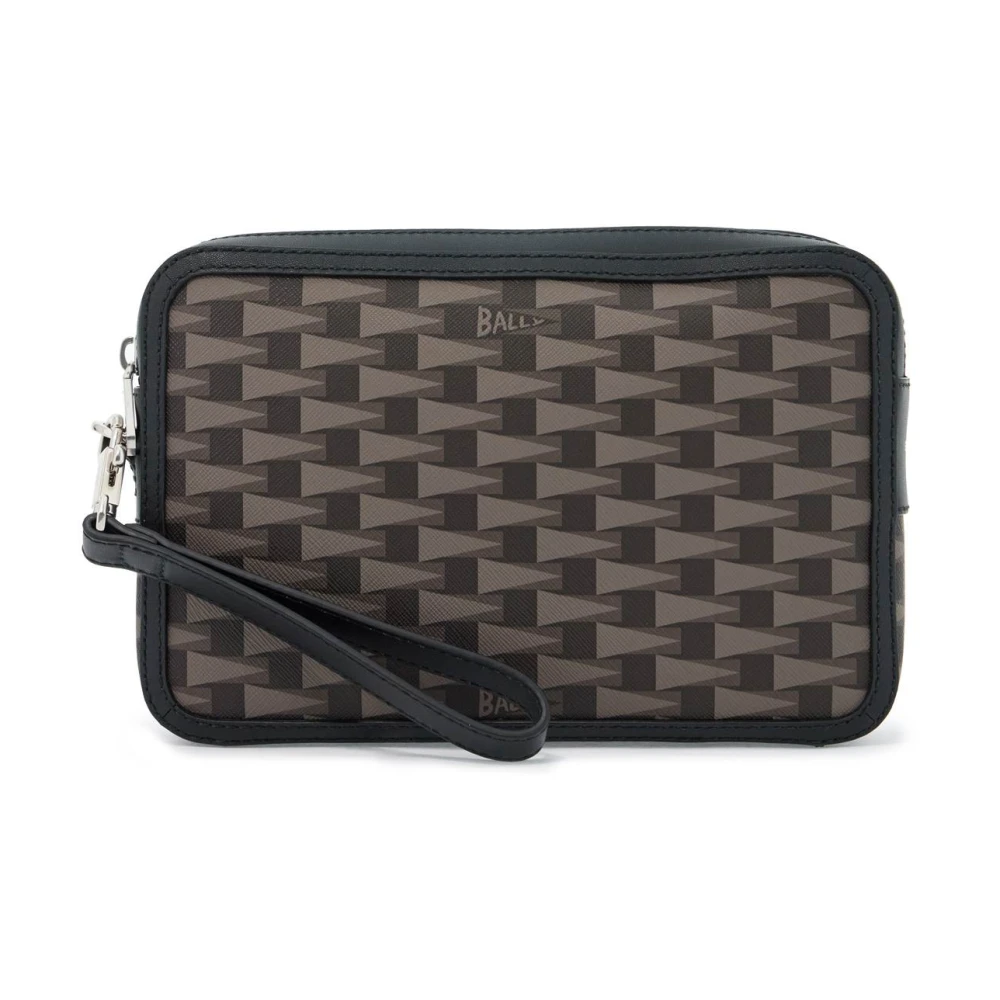 Bally Pennant Print Gecoate Canvas Pouch Brown Dames