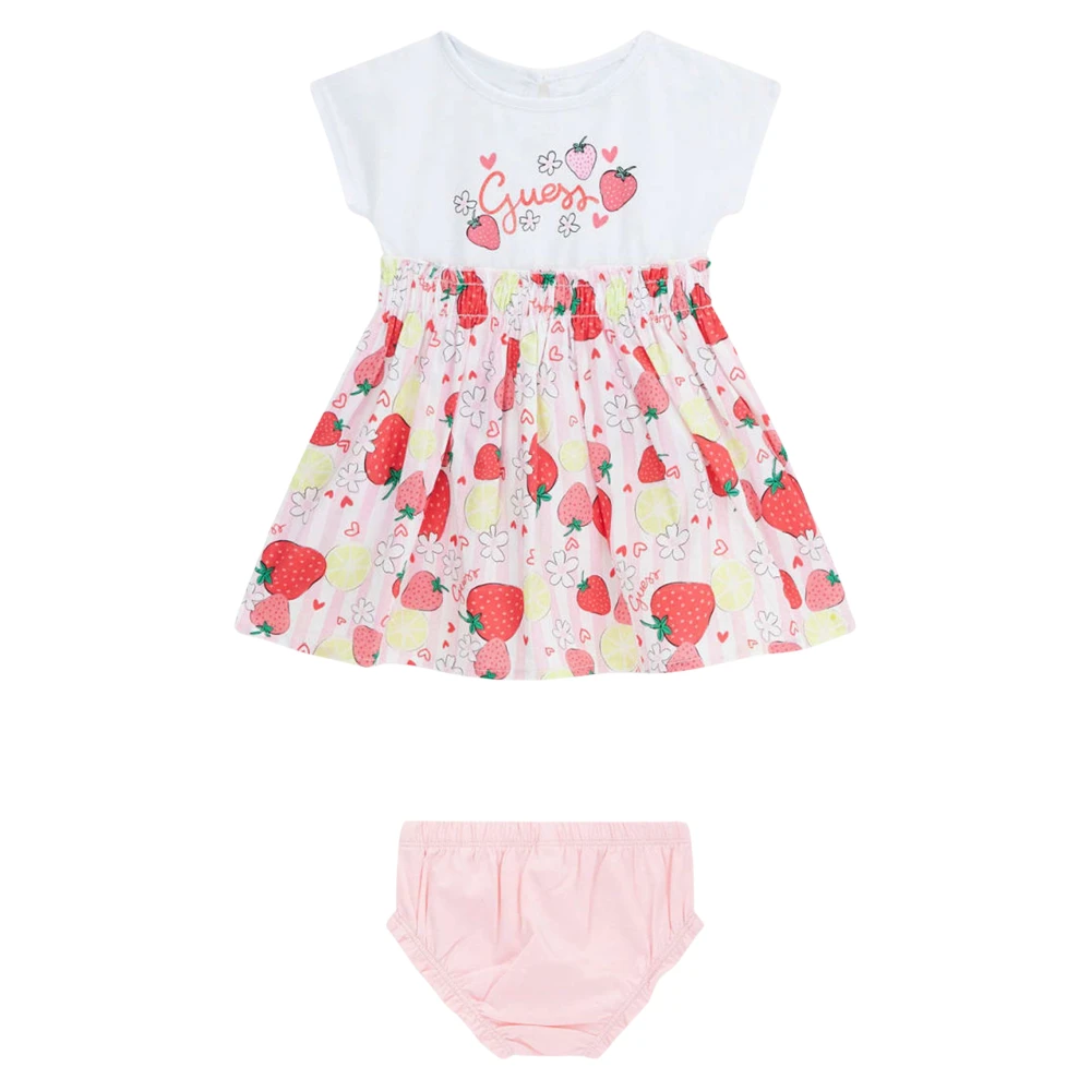 Guess Girls Pink Strawberry Dress With Knickers - Kids Sets - 18 M - Kids