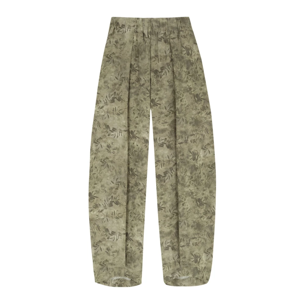 Cortana Zijden Wijde Pijp Broek Herba Print Green Dames