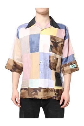 Multifärgad Patchwork Casual Skjorta