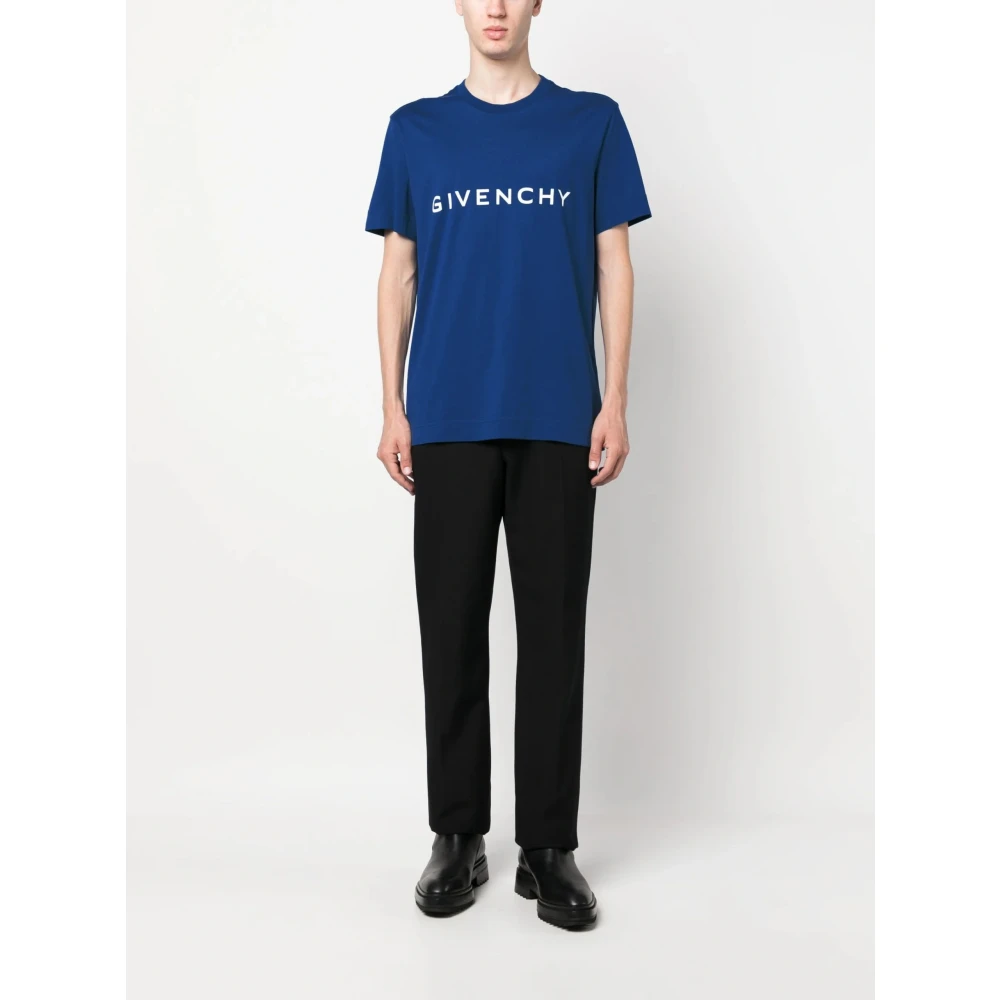 Givenchy Logo Bedrukt Slim Fit Blauw T-shirt Blue Heren