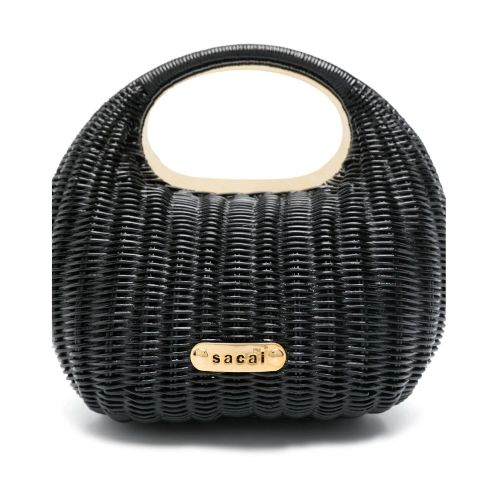 Sacai Zwarte Rieten Handtas met Metalen Logo Black Dames
