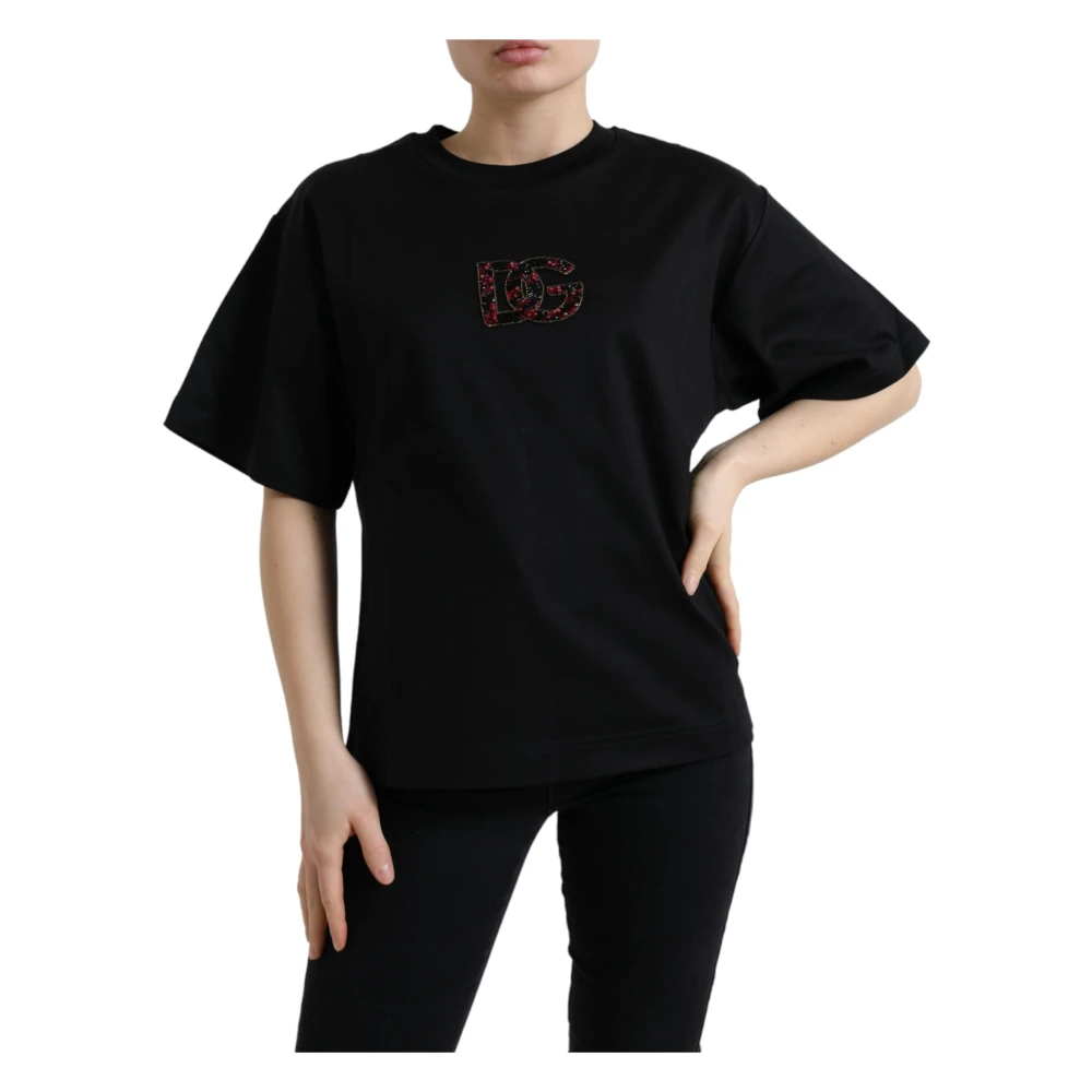 Dolce & Gabbana Women's Black Elegant Crystal-Embellished T-Shirt