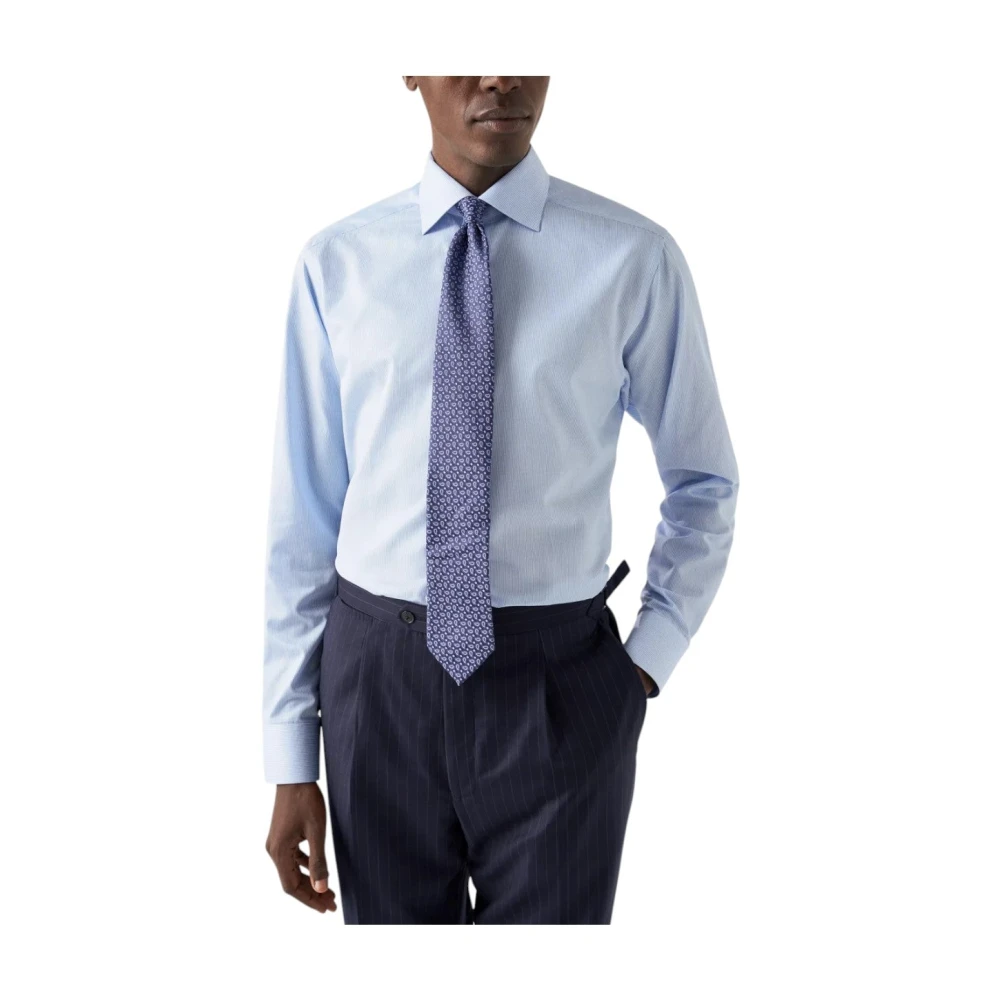 Eton Fijn Gestreept Signature Twill Zakelijk Overhemd Blue Heren