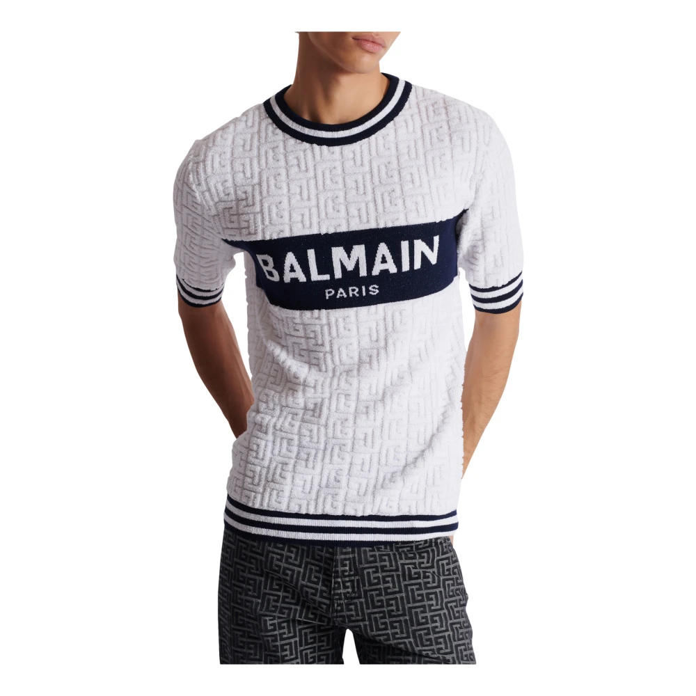 Balmain Kortemouw PB Labyrinth gebreid T-shirt White Heren