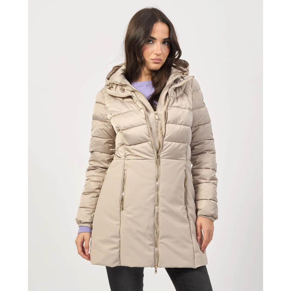 YES ZEE Beige Gewatteerde Hoodie met Rits Beige Dames