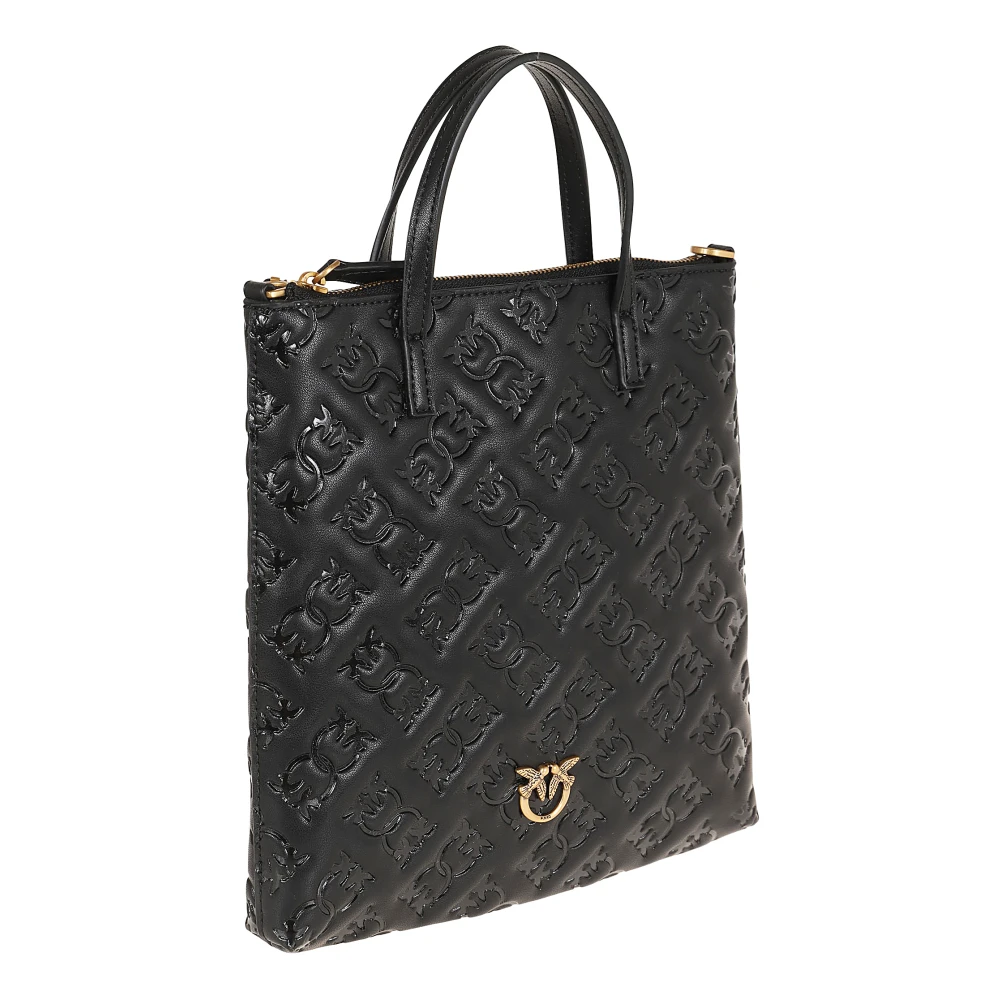 pinko Zwarte Leren Schoudertas Love Birds Black Dames