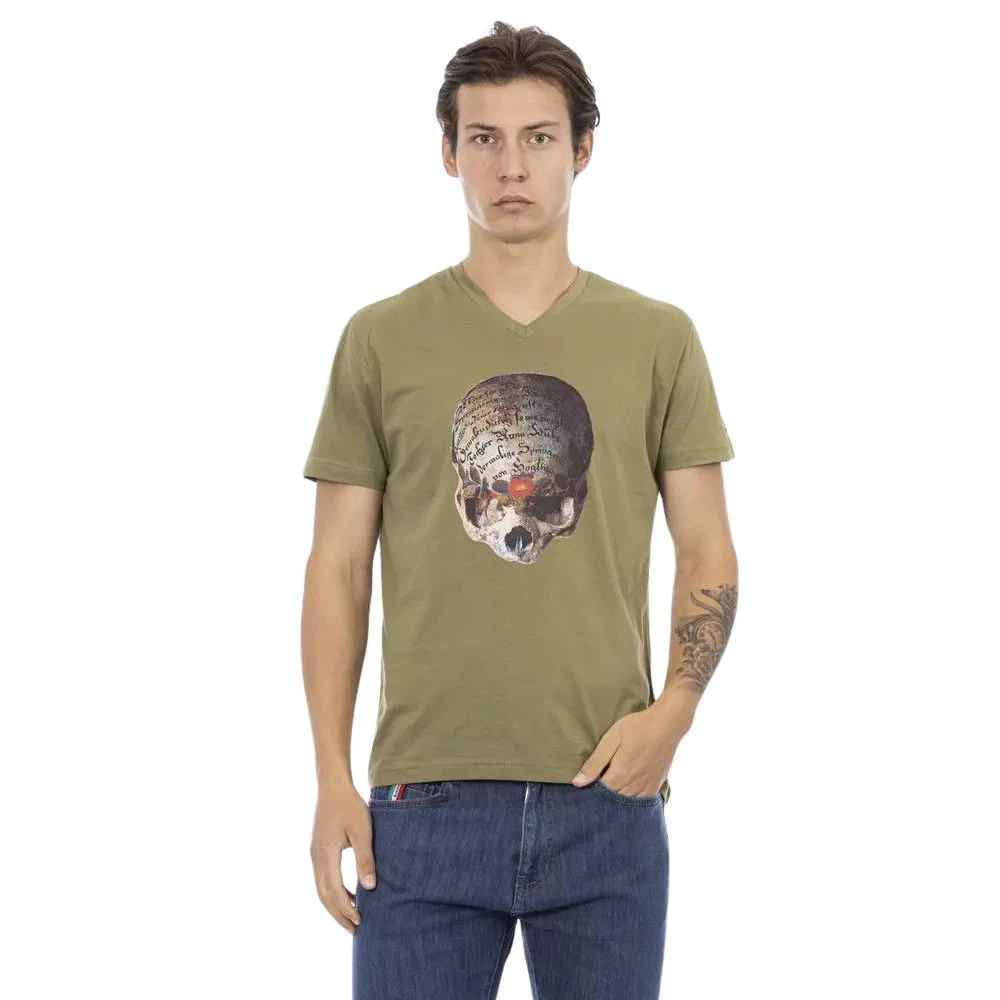Trussardi Men's Green T-Shirts, S, Elegant V-Neck Tee