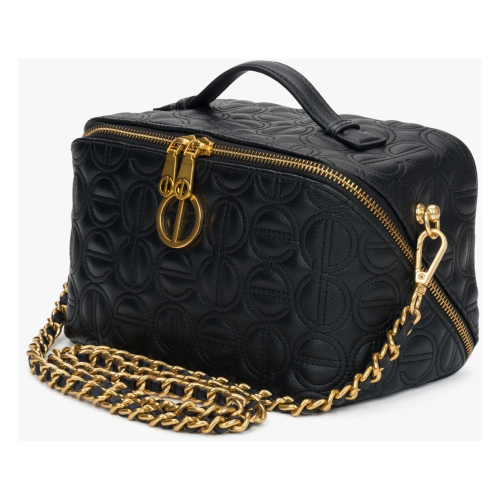 Estro Zwarte Leren Make-up Tas voor Vrouwen met Gouden Details & In reliëf gemaakt Merklogo Black Dames