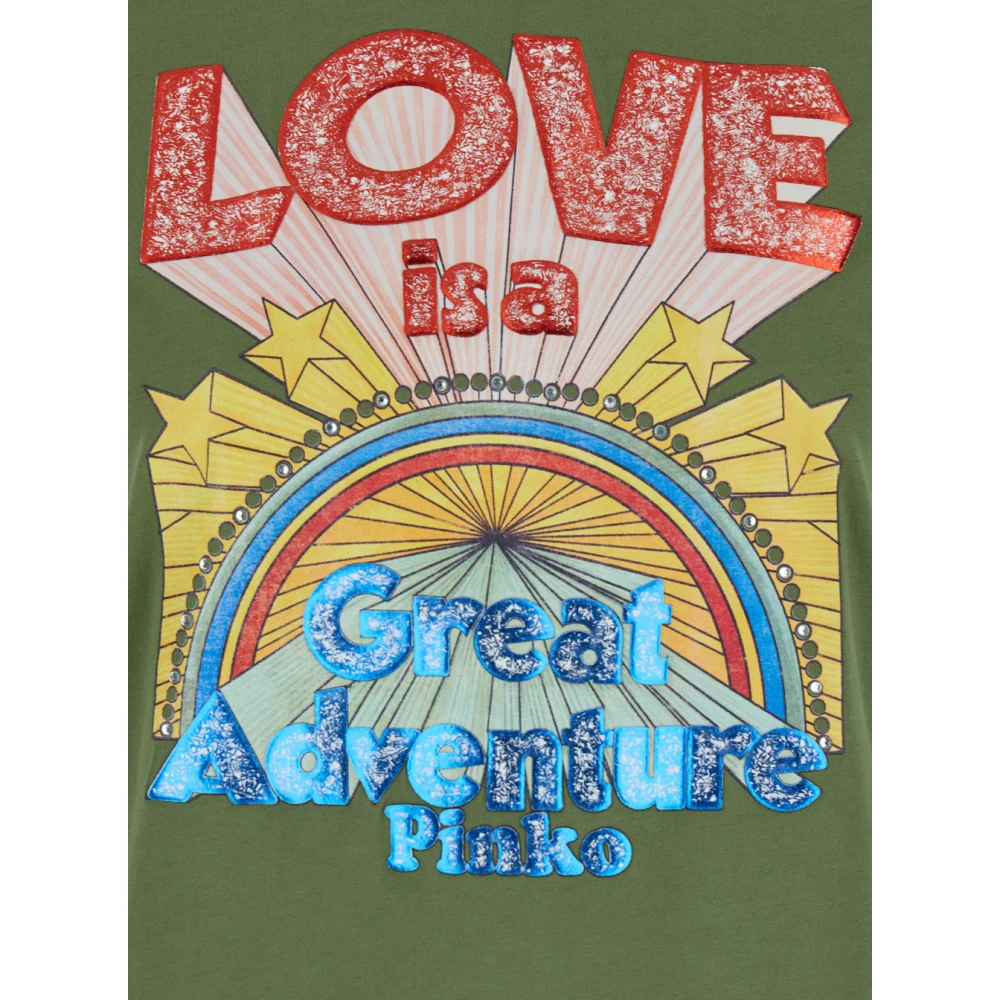 pinko Groene Grafische Print Katoenen T-shirt Vrouw Green Dames