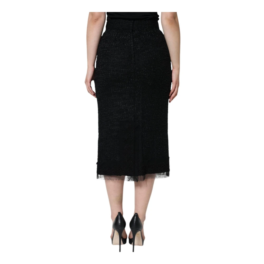 Dolce & Gabbana Zwarte Wol Midi Potlood Rok Rits Black Dames