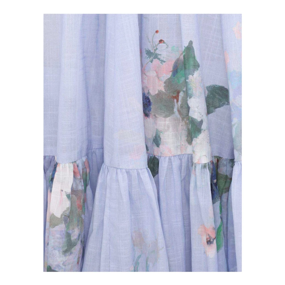 Zimmermann Blauwe Bloemen Midi Jurk met Strik Blue Dames
