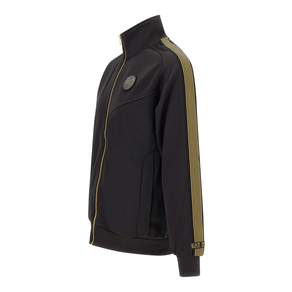 Emporio Armani EA7 Zwarte Katoenen Sweatshirt met Gouden Rits Black Heren