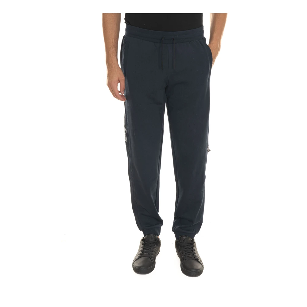 Emporio Armani EA7 Logo Fleece Broek met Trekkoord Taille Blue Heren
