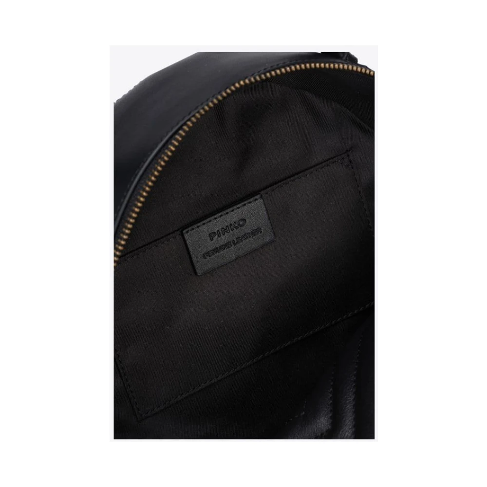 pinko Gewatteerde Chevron Leren Rugzak met Love Birds Gesp Black Dames