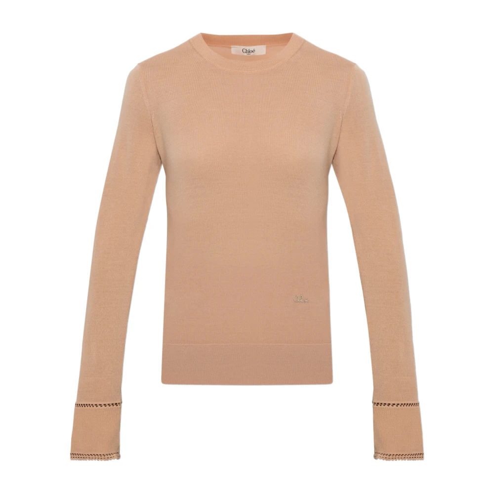 Chloé - Jersey De Lana Con Logo Bordado - Knitwear - Mujer - Beige - S