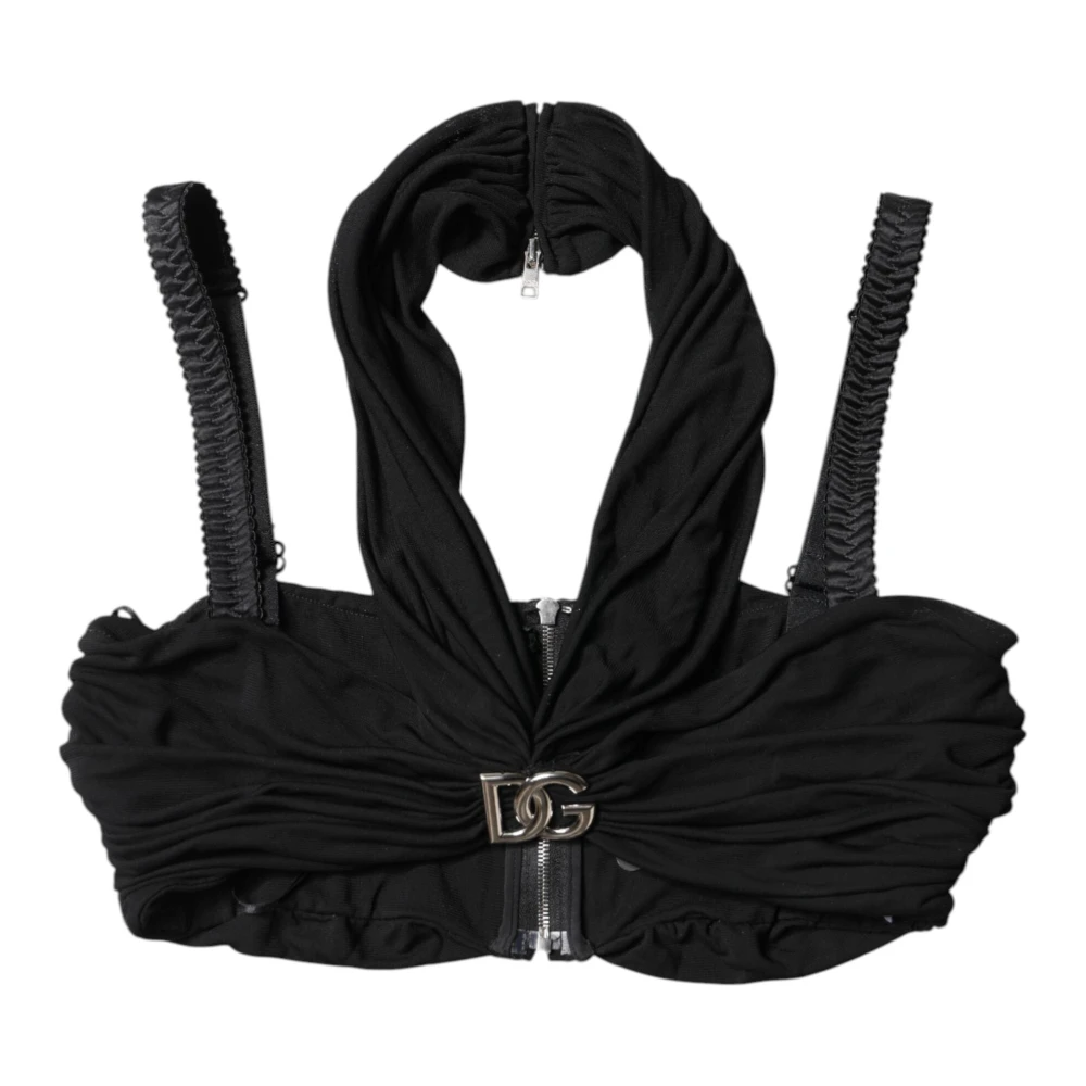 Dolce & Gabbana Women's Black Sleeveless Tops, S, Bustier Cropped Top