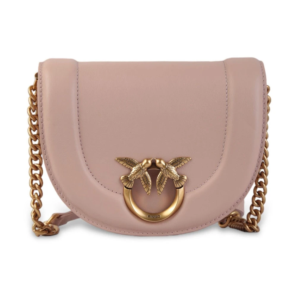 Pinko Ronde Klik Mini Kalfsleren Tas Beige Dames