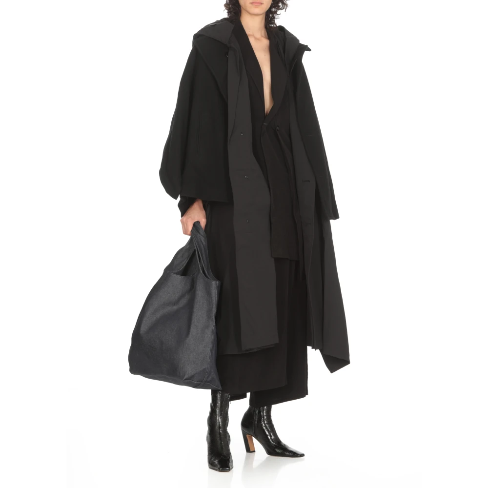 Y-3 Zwarte regenjas met V-hals en zakken Black Dames