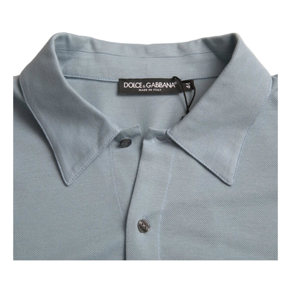Dolce & Gabbana Blauw Logo Polo T-Shirt Katoen Kraag Blue Heren
