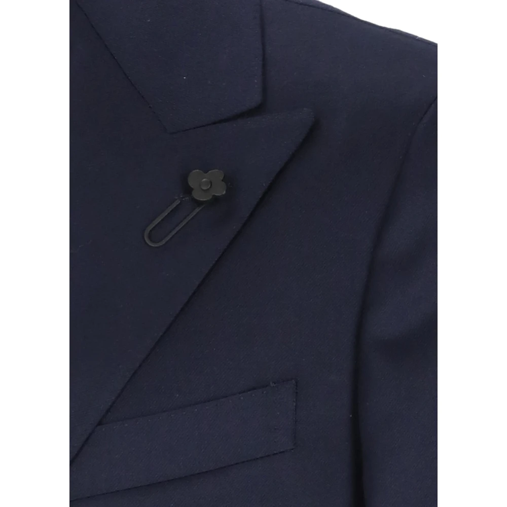 Lardini Blauwe Wolblend Peak Revers Jas Blue Heren