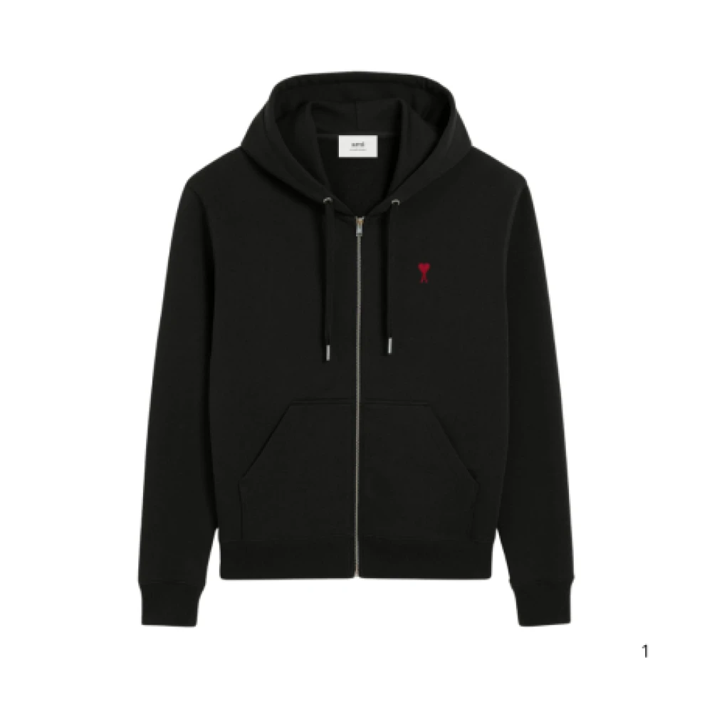 Ami Paris Mannelijk Zwart Hoodies & Sweatvesten Heren, Xl, Katoen, Ami De Coeur Zip Hoodie