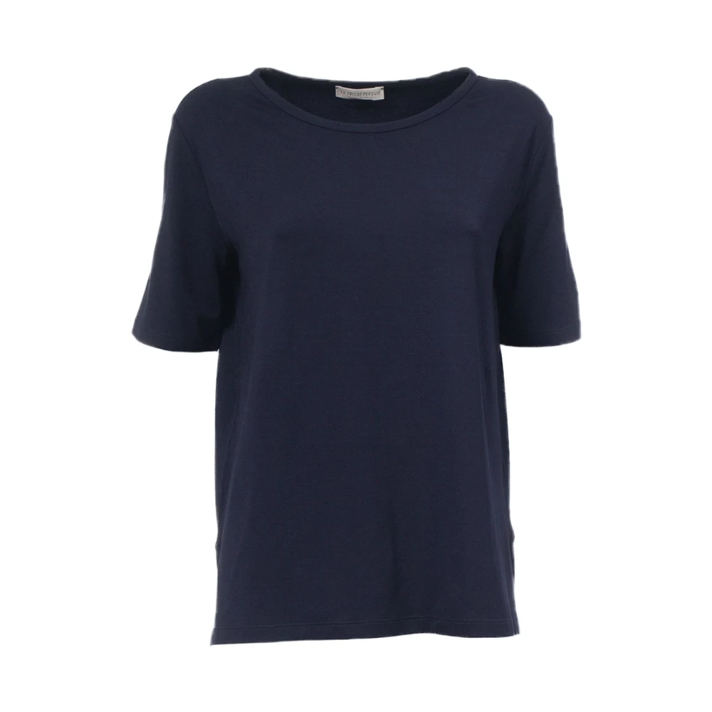 Le Tricot Perugia Korte Mouw T-Shirt van Blue Dames