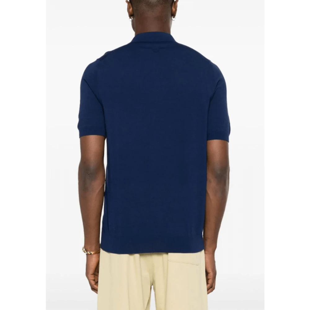 Lardini Navy Blue Geruit Patroon Polo Shirt Blue Heren