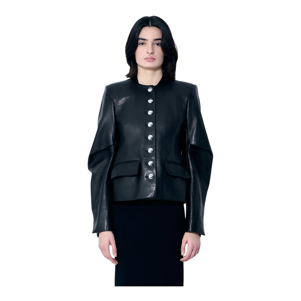 Khaite Glad leren knoopjasje Black Dames