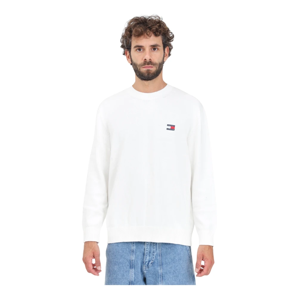 Tommy Jeans Witte Crewneck Sweater Casual Herfst Winter White Heren