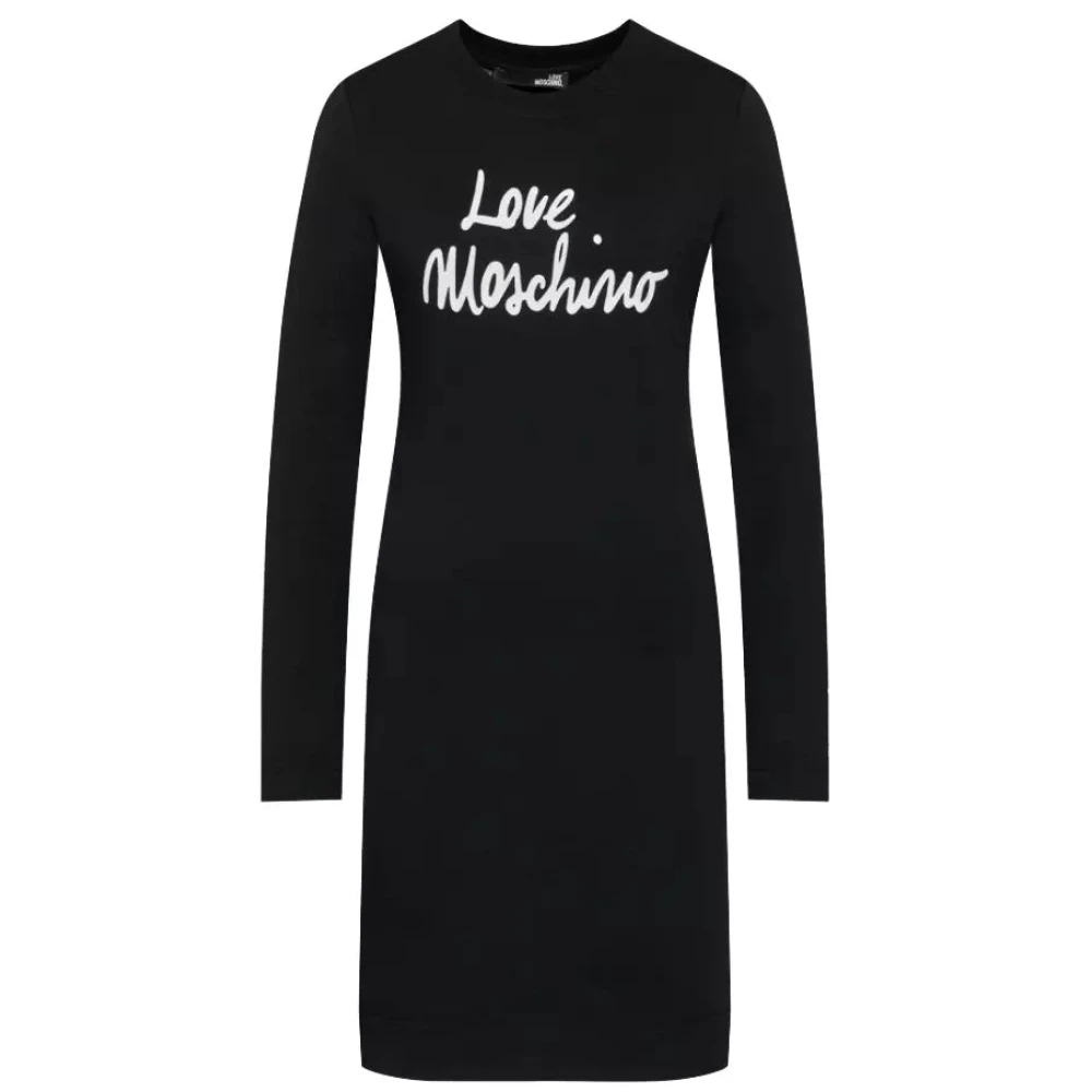 Love Moschino Svart Bomullsklänning, Uppgradera din Garderob med denna Korta Klänning för Kvinnor Black, Dam