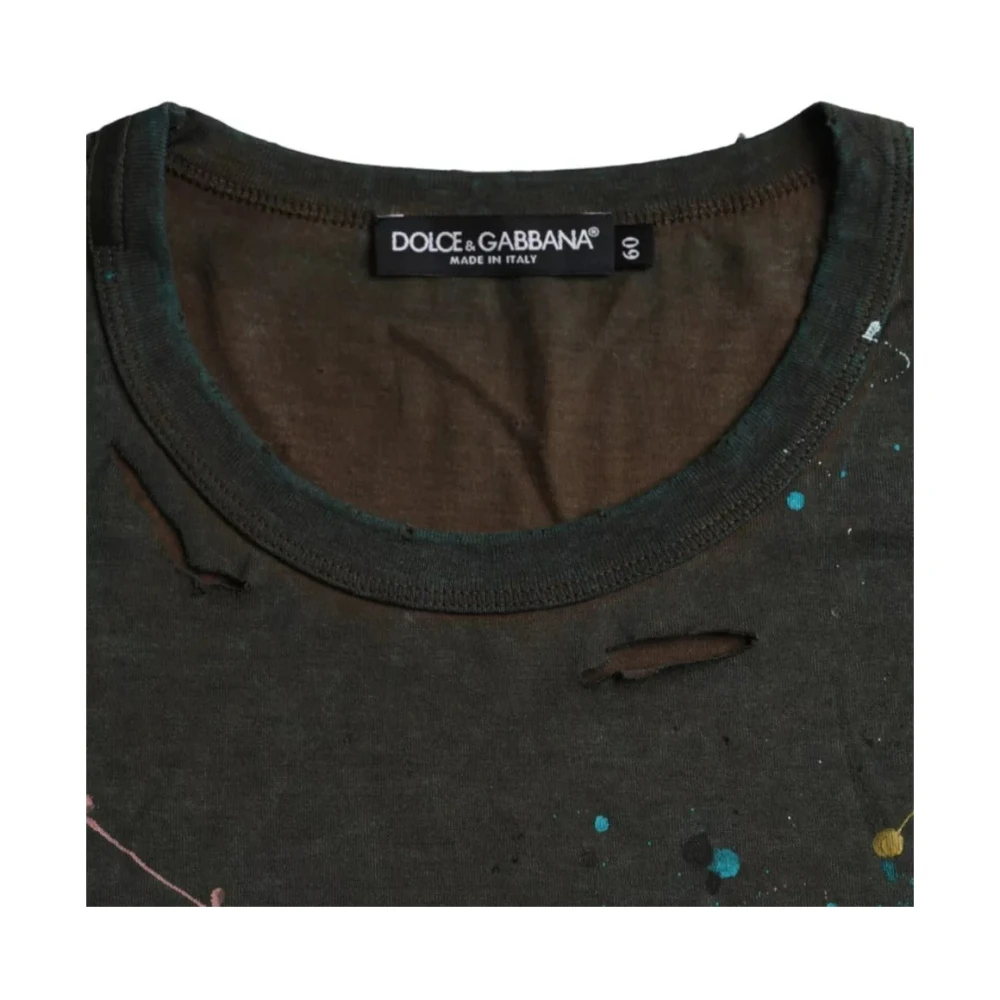Dolce & Gabbana Grijs Katoenen T-shirt met Kleurspetters Gray Heren