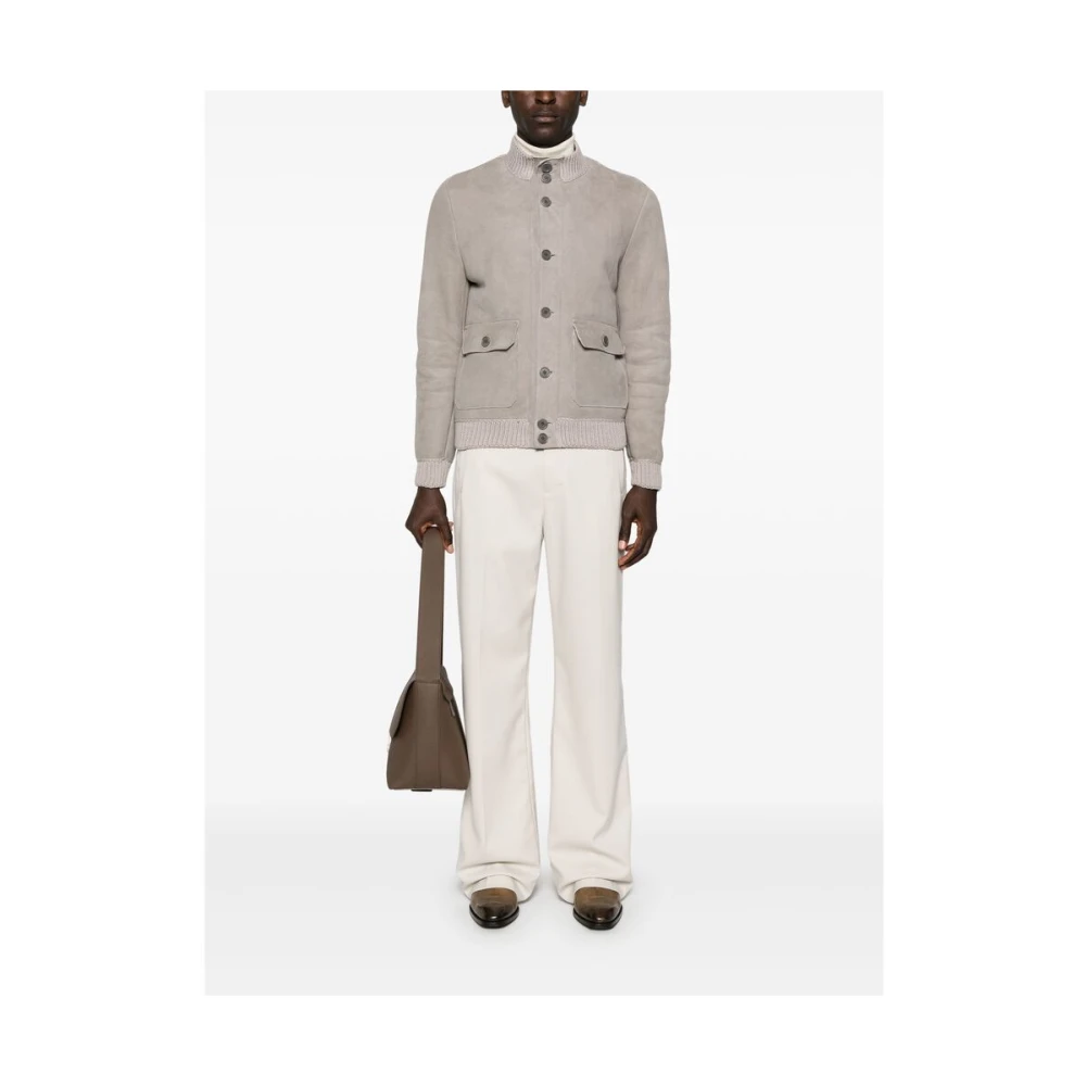 Salvatore Santoro Shearling Leren Buitenkleding Opstaande kraag Gray Heren