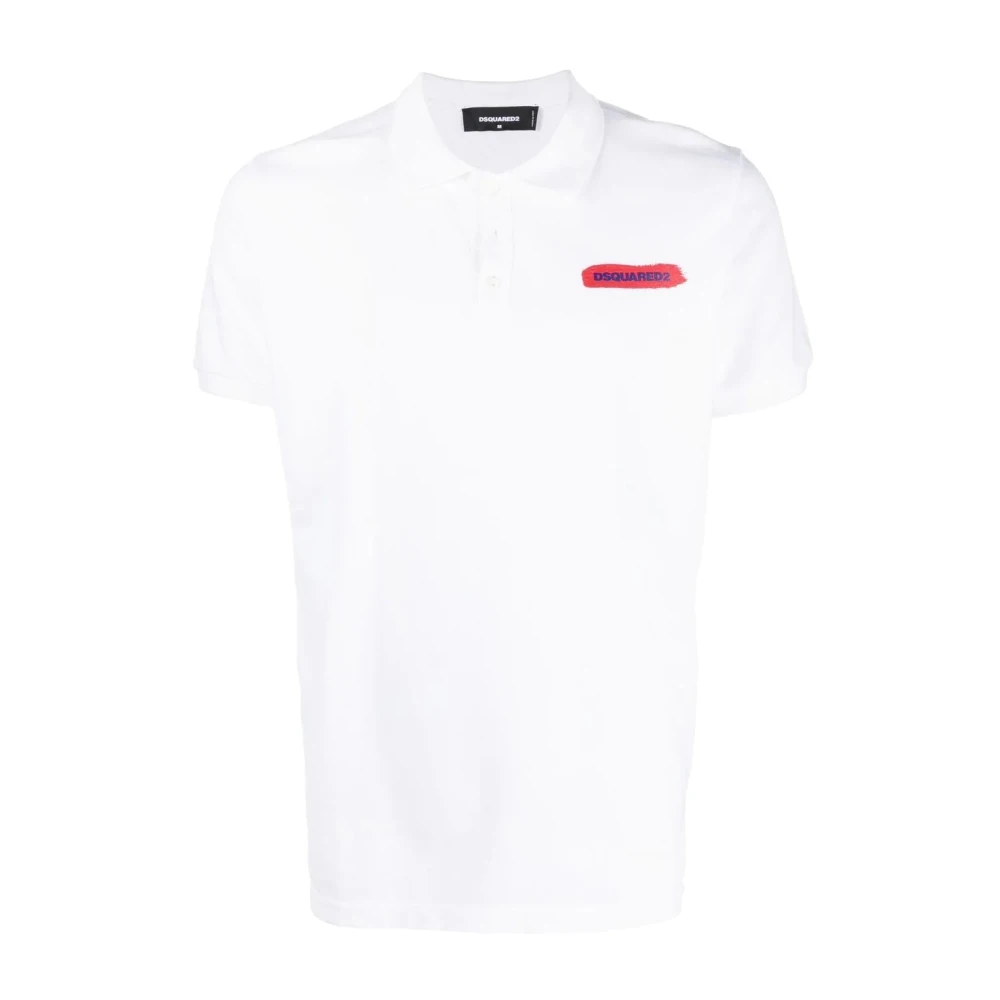 Dsquared2 Men's White Polo Shirts, 2XL, Logo Printed Polo Shirt