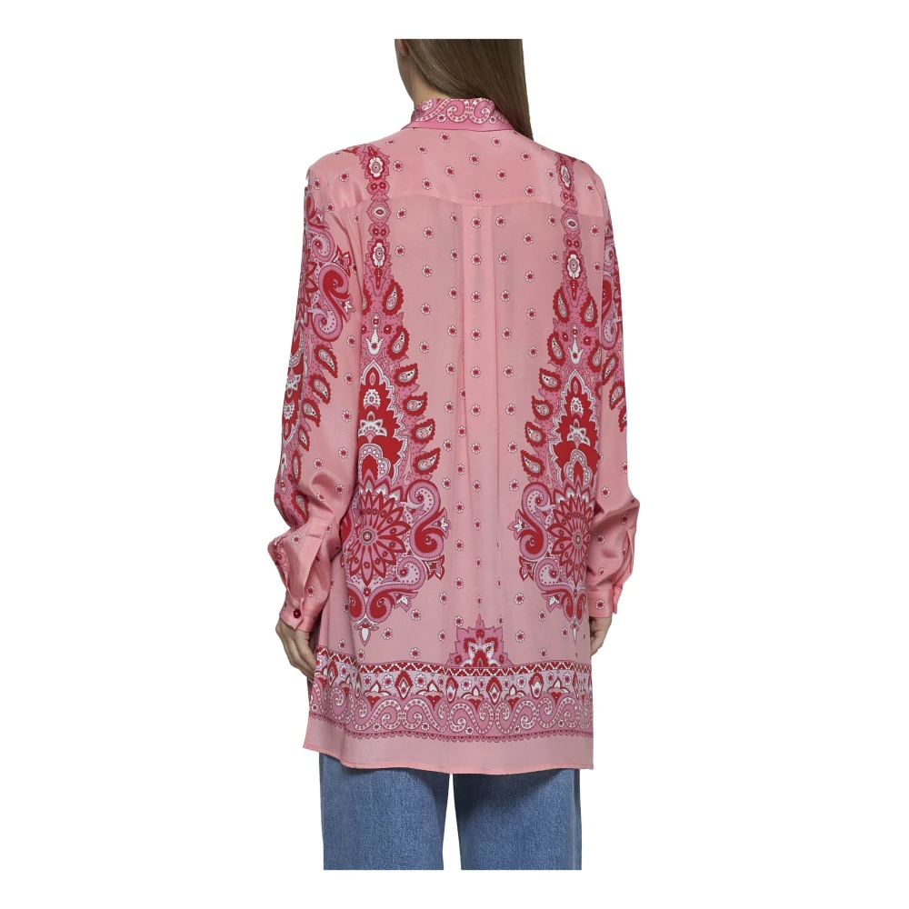 ETRO Roze Bloemen Paisley Zijden Overhemd Pink Dames