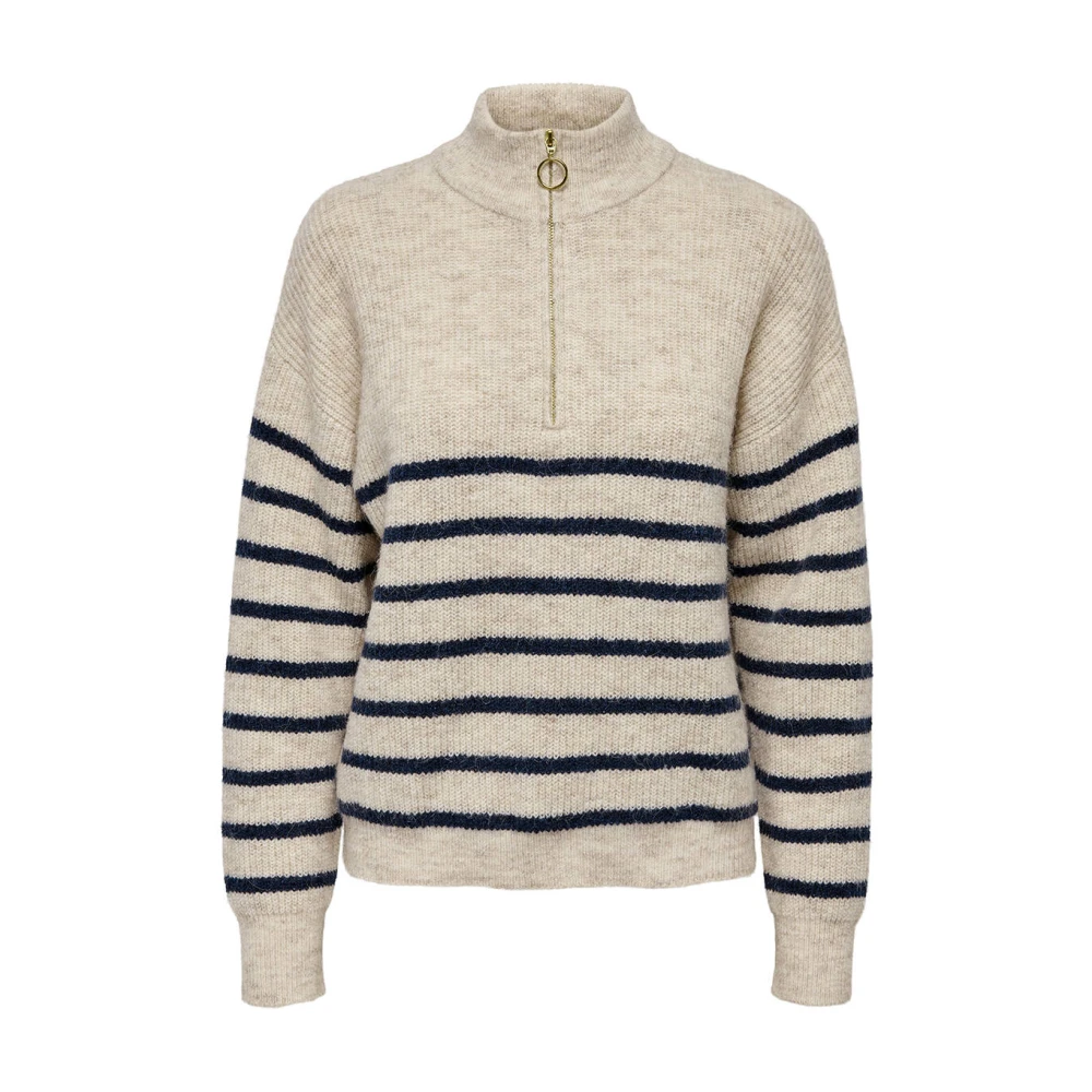 Only Ritssluiting Pullover Gebreide Trui Beige Dames