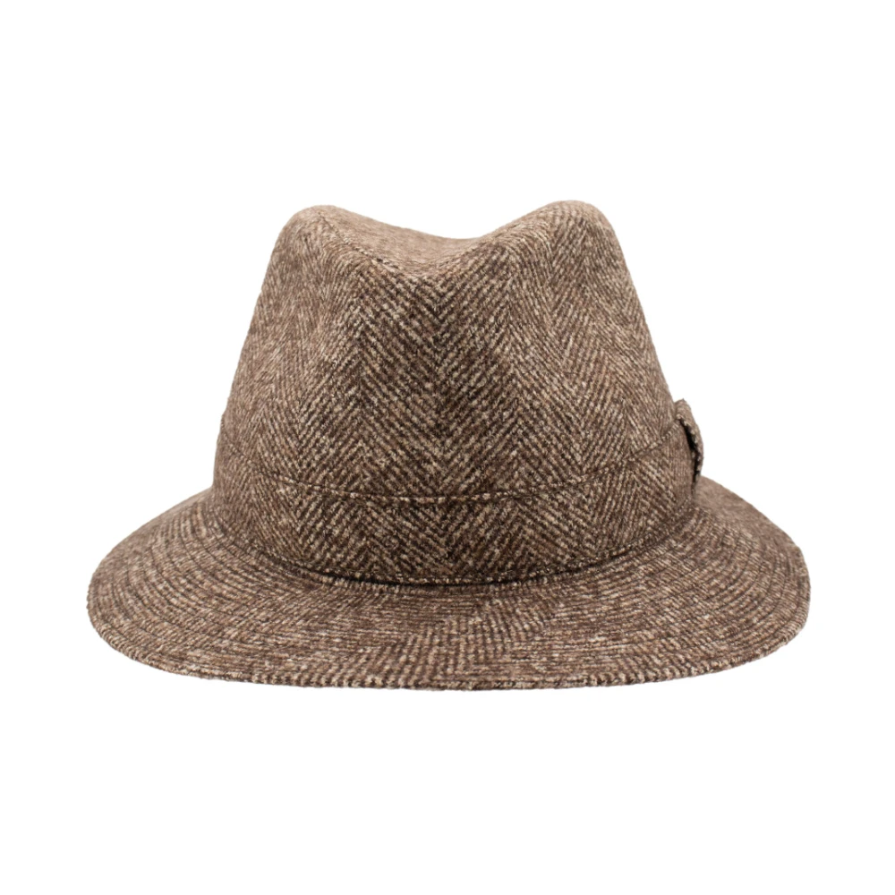 Borsalino Elegant Herringbone Fedora Hat Brown, Herr