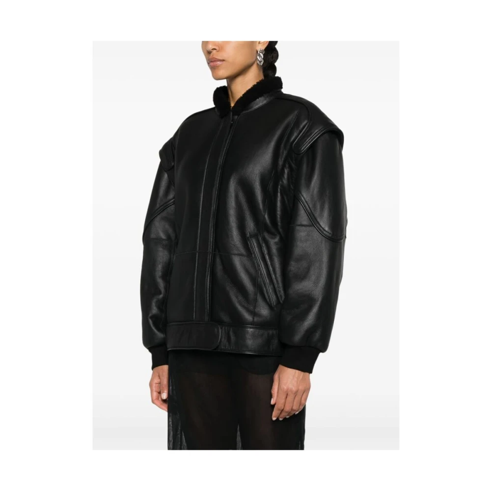 IRO Shearling Trim Leren Jas Black Dames