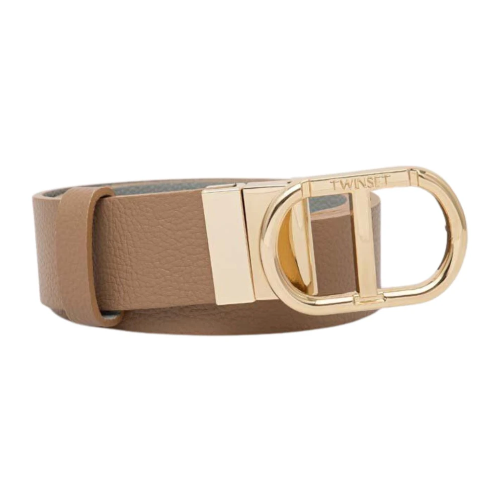 Twinset Omkeerbare Lage Taille Leren Riem Beige Dames