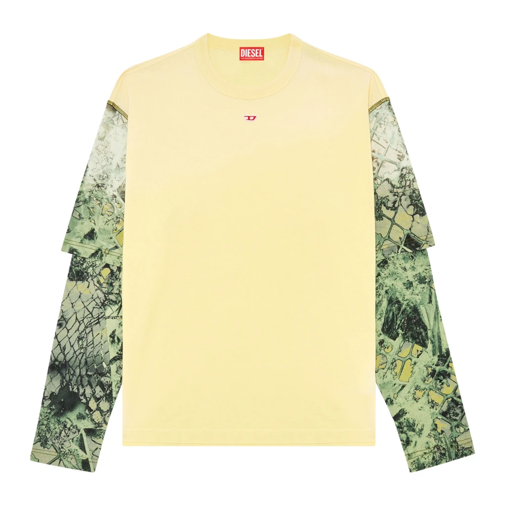Diesel Layered T-shirt with graphic sleeves Yellow Heren