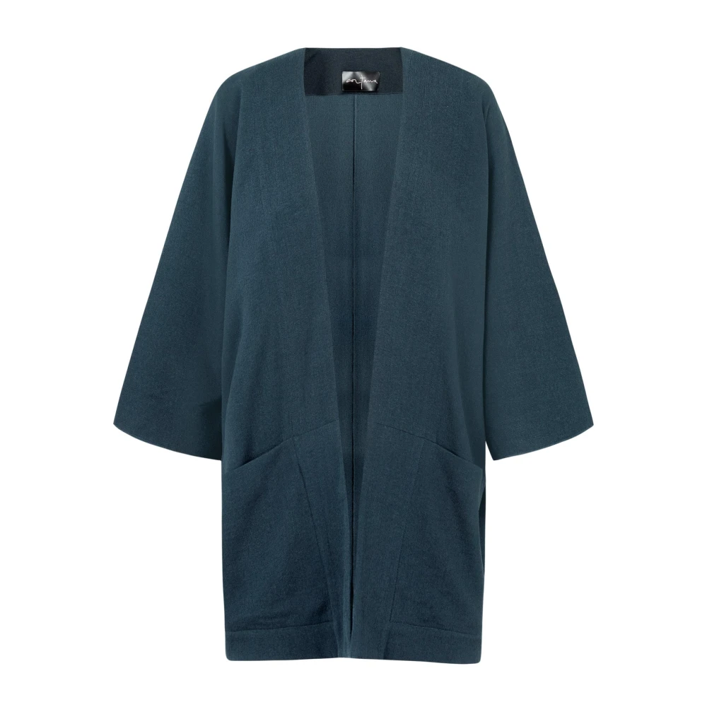 Cortana Blauwe Open Jas Zijde Viscose Blue Dames