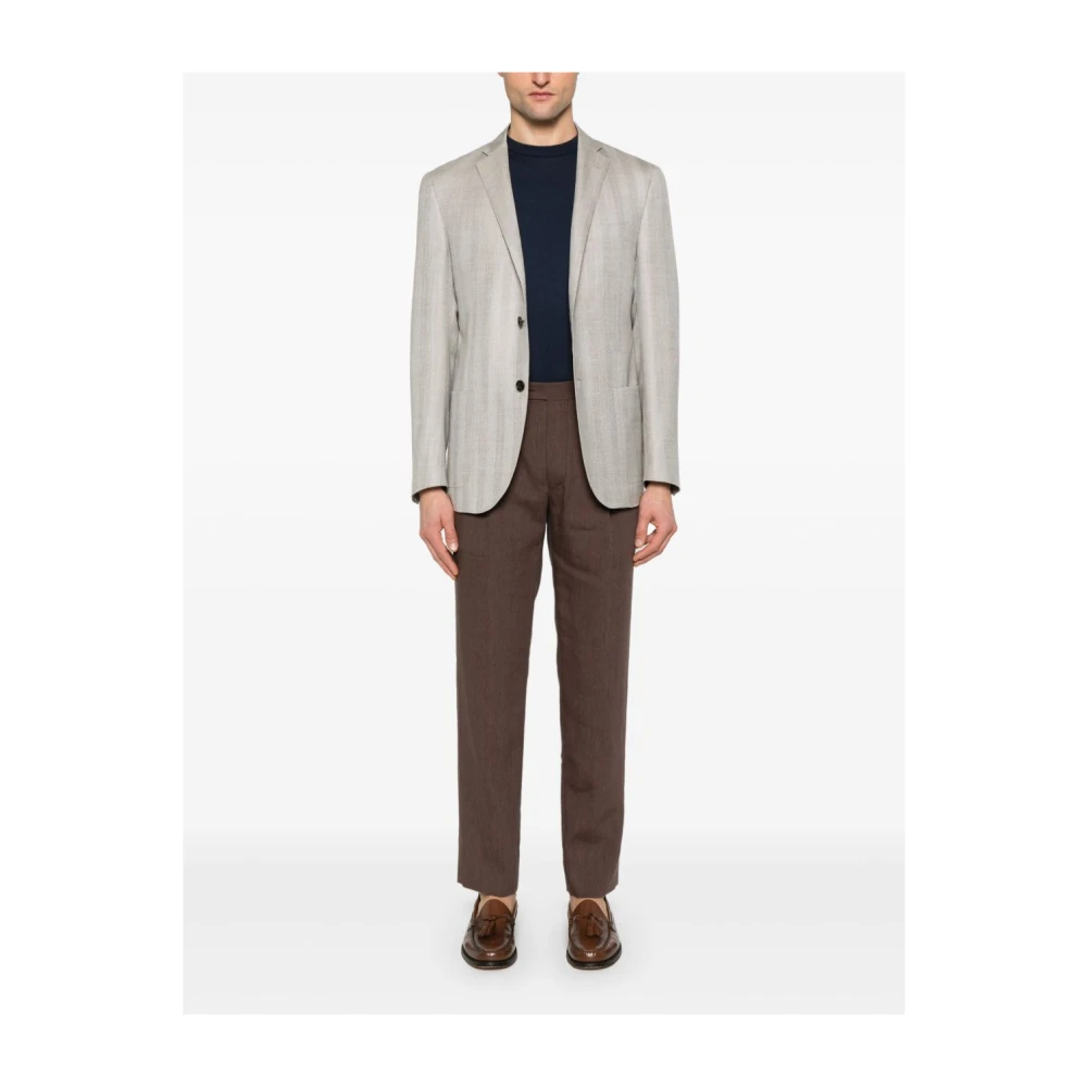 Corneliani Bruine Wol Linnen Broek Brown Heren
