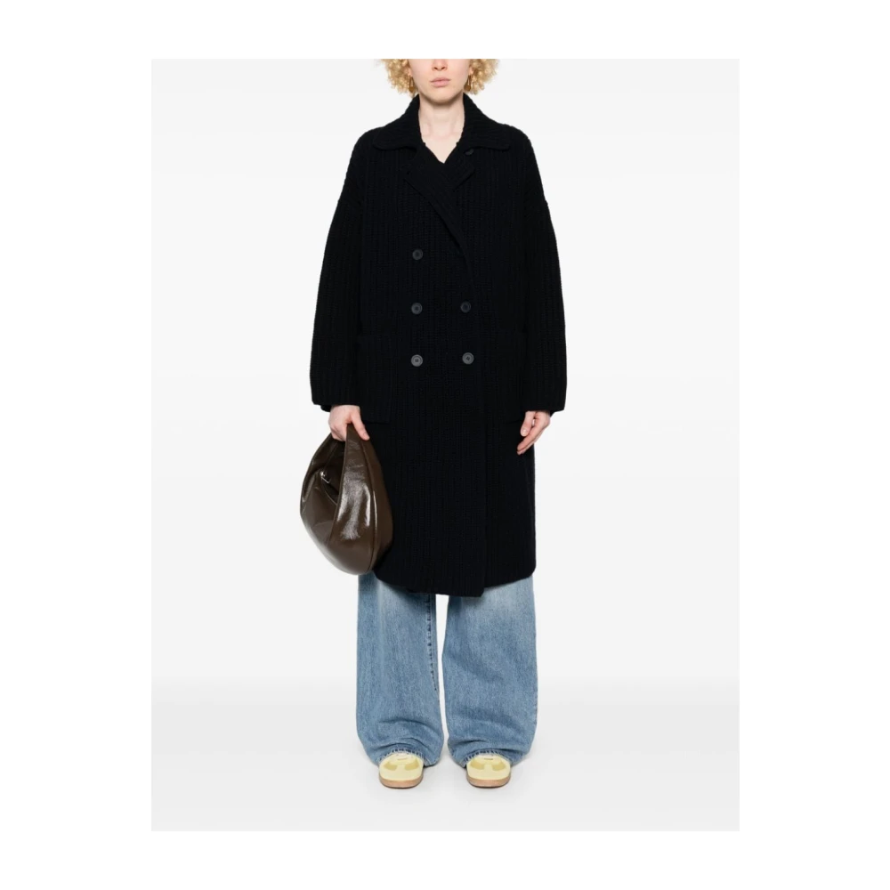 Semicouture Navy Blue Wool Blend Coat Blue Dames