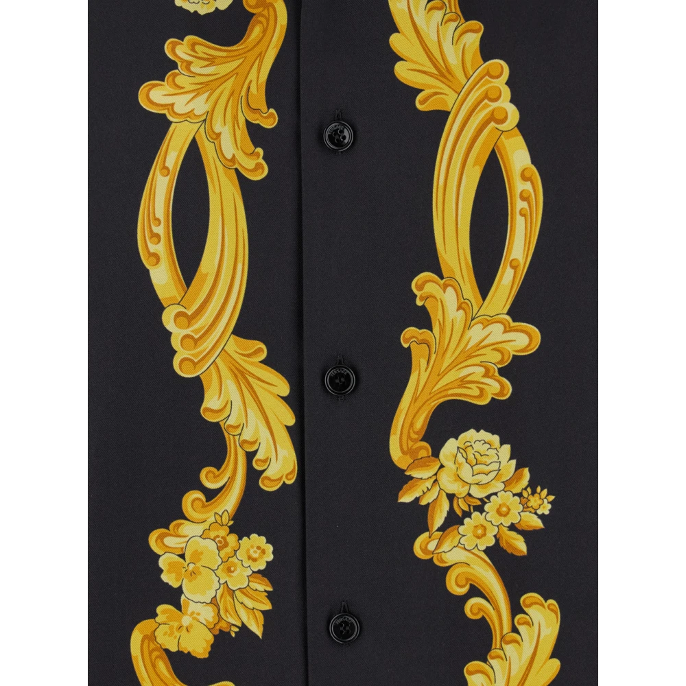 Versace Grafische Print Cubaanse Kraag Shirt Zwart Black Heren