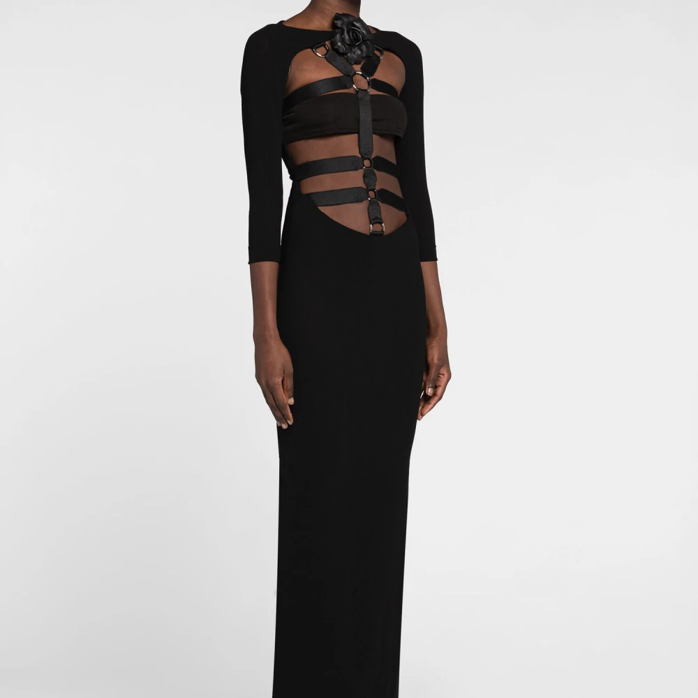 Roberto Cavalli Rose Embellished Harness Maxi Dress Black Dames