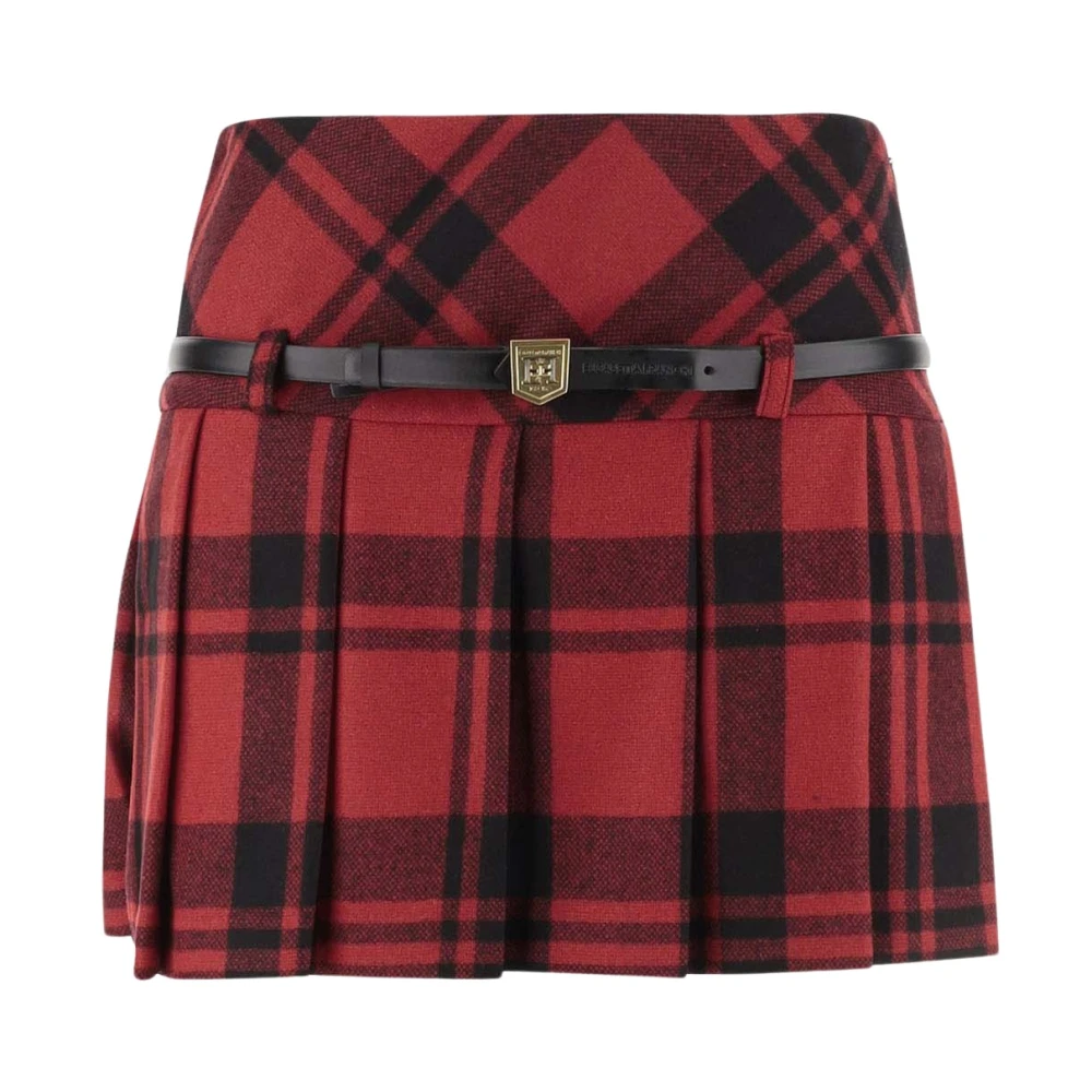 Elisabetta Franchi Geruite Patroon Wollen Rok Red Dames