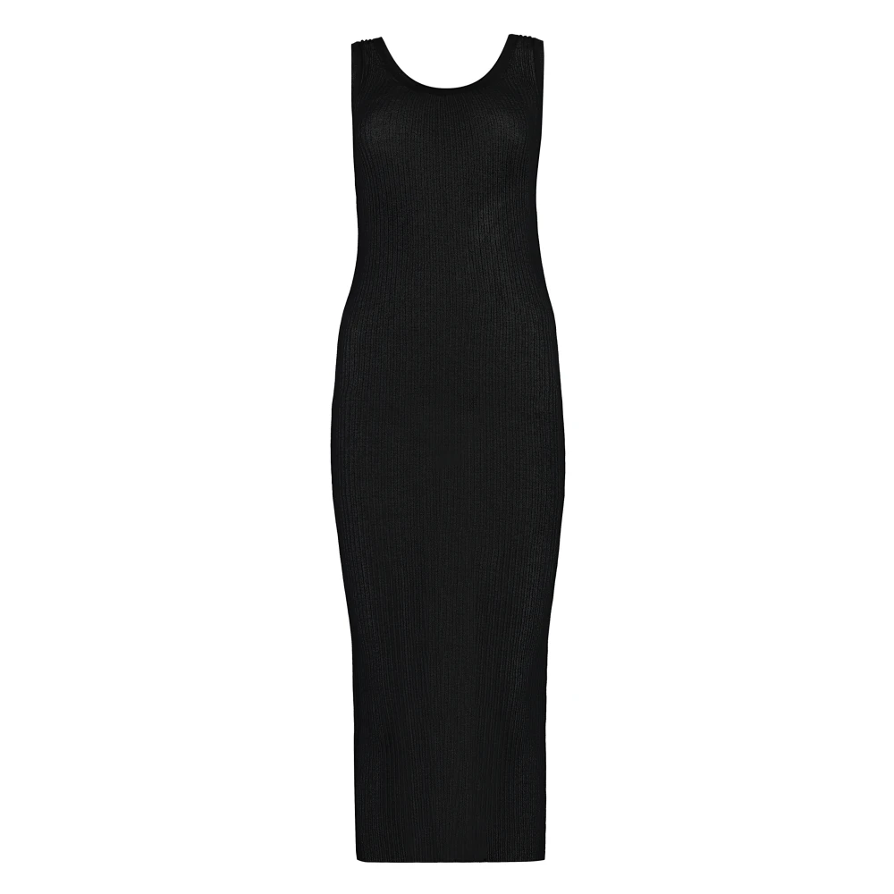 Pinko Geribbelde Gebreide Midi Jurk Black Dames